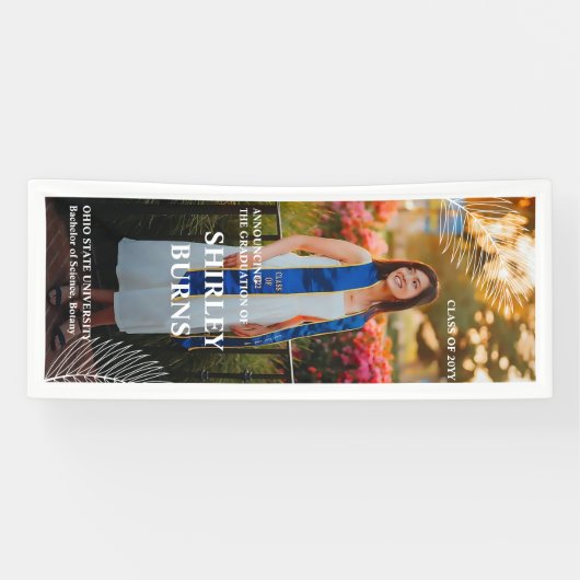 Elegant Tropical Leave Afstuderen Fotobanner Spandoek (Horizontaal)