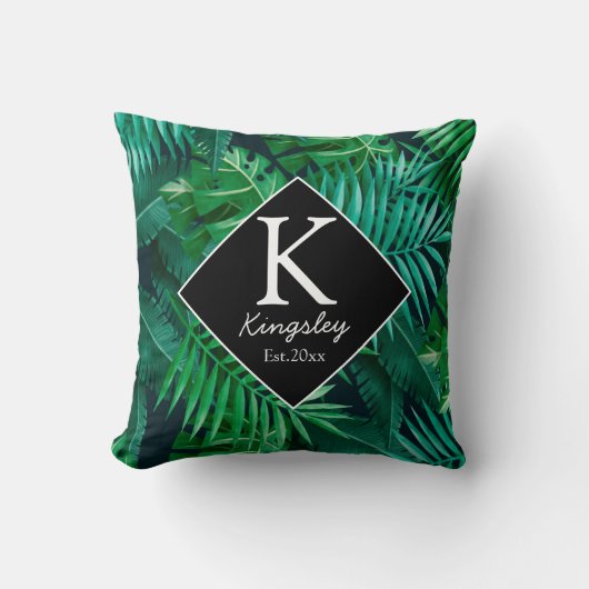 Elegant Tropical Leaves Familienaam Beach House Kussen (Voorkant)