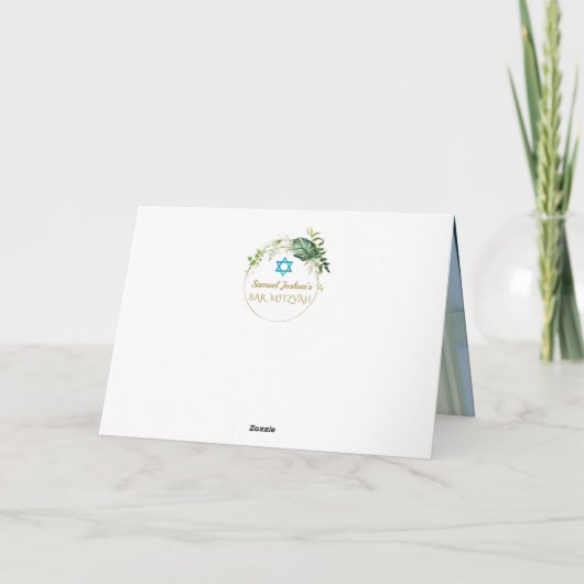 Elegant Tropical Leaves Gold Photo Bar Mitzvah Bedankkaart (Achterkant)