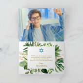 Elegant Tropical Leaves Gold Photo Bar Mitzvah Bedankkaart (Binnen)