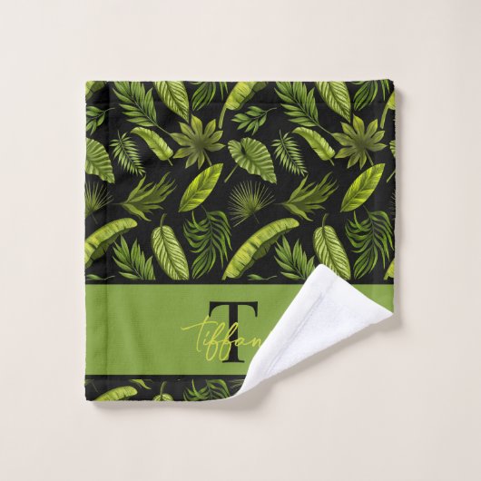 Elegant Tropical Leaves Monogram Bad Handdoek (Wasdoekje)