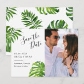 Elegant Tropical Leaves Photo Save the Date (Voorkant / Achterkant)