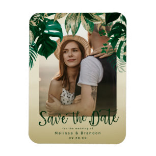 Elegant Tropical Leaves Photo Save the Date Magneet