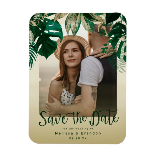 Elegant Tropical Leaves Photo Save the Date Magneet (Verticaal)