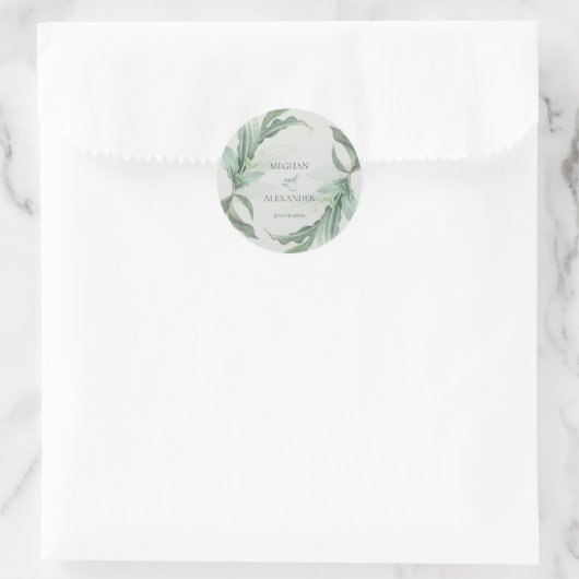 Elegant Tropical Leaves Ronde Sticker (Tas)