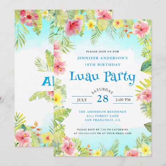 Elegant Tropical Luau Birthday Party Kaart (Voorkant / Achterkant)