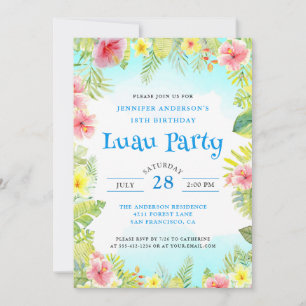 Elegant Tropical Luau Birthday Party Kaart