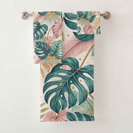 Elegant Tropical Monsteras Boho Bad Handdoek (Insitu)