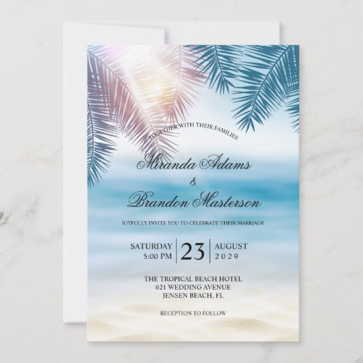 Elegant Tropical Ocean Summer Beach Wedding Kaart (Voorkant)