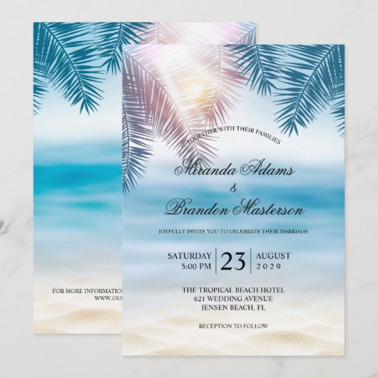 Elegant Tropical Ocean Summer Beach Wedding Kaart (Voorkant / Achterkant)