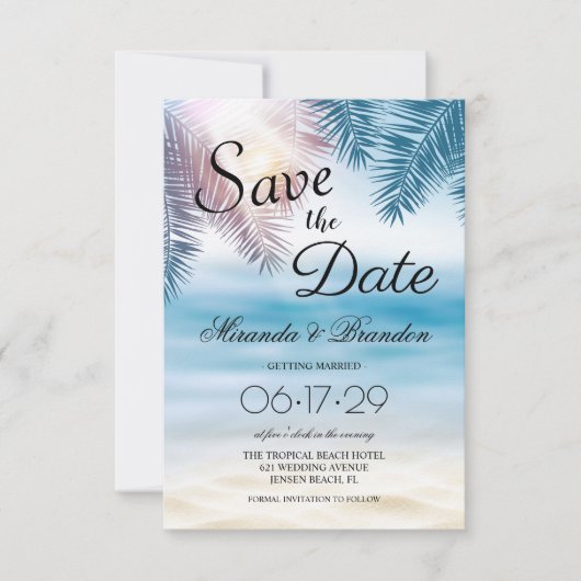 Elegant Tropical Ocean Summer Beach Wedding Save The Date (Voorkant)