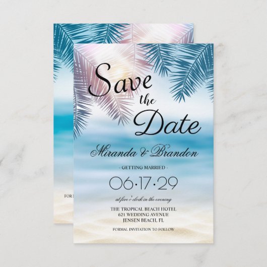 Elegant Tropical Ocean Summer Beach Wedding Save The Date (Voorkant / Achterkant)