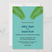 Elegant Tropical Palm Blue Coastal Beach Wedding Kaart (Voorkant)