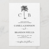 Elegant Tropical Palm Monograms Wedding Kaart (Voorkant)