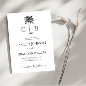 Elegant Tropical Palm Monograms Wedding Kaart