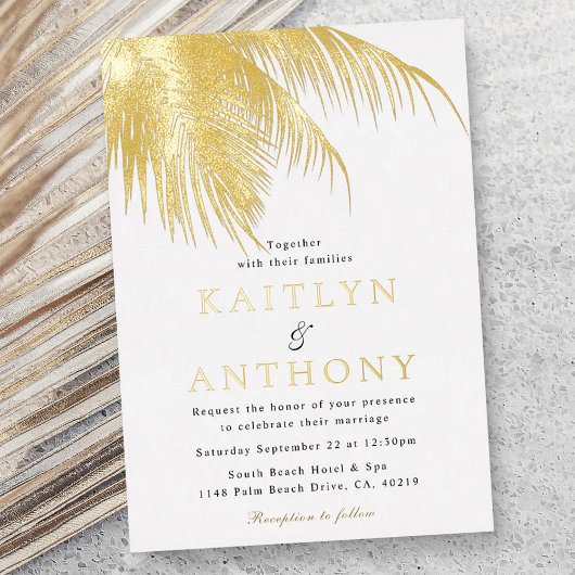 Elegant Tropical Palm Tree Beach Wedding Folie Uitnodiging