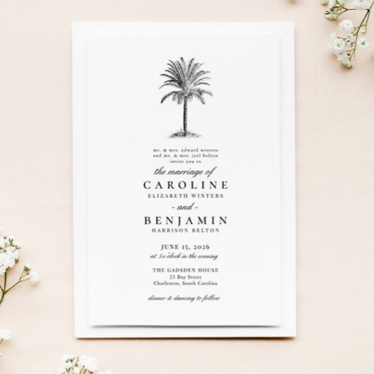Elegant Tropical Palm Tree Wedding Kaart