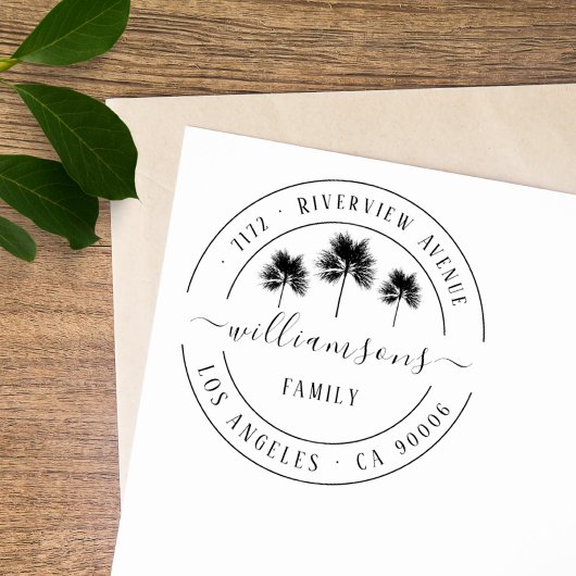 Elegant Tropical Palm Trees Family Return-adres Rubberstempel