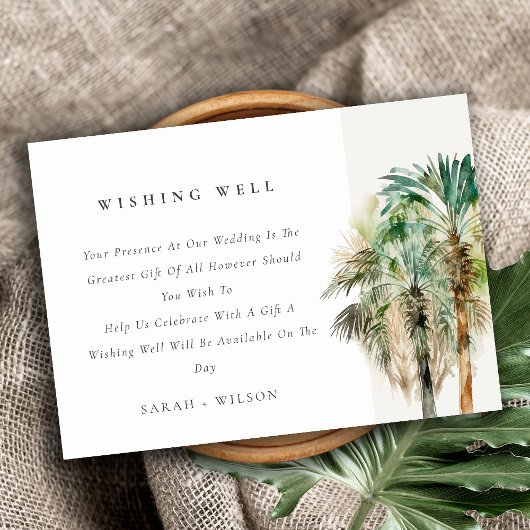 Elegant Tropical Palm Trees wishing Well Wedding Informatiekaartje