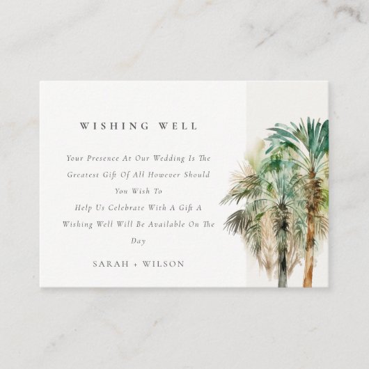 Elegant Tropical Palm Trees wishing Well Wedding Informatiekaartje (Voorkant)