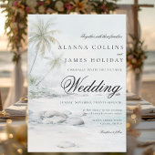 Elegant Tropical Palm Watercolor Beach Wedding Kaart