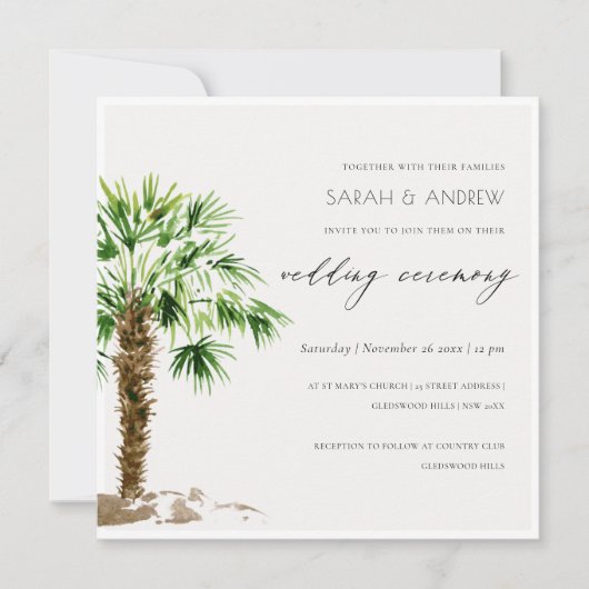 Elegant Tropical Palm Watercolor Wedding Invite Bedankkaart (Voorkant)