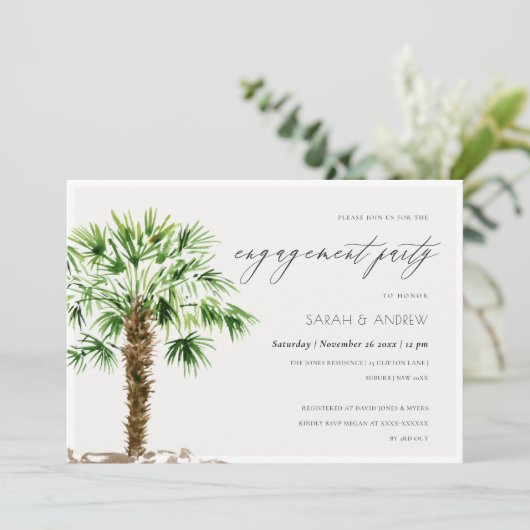 Elegant Tropical Palm Waterverf Verloving nodigt u Bedankkaart (Staand voorkant)