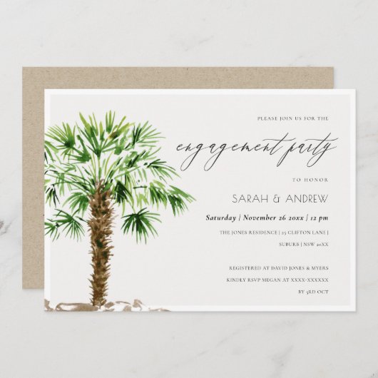 Elegant Tropical Palm Waterverf Verloving nodigt u Bedankkaart (Voorkant / Achterkant)