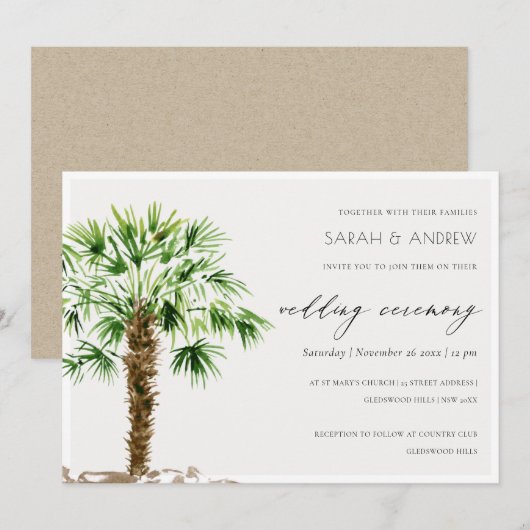 Elegant Tropical Palm Waterverf Wedding Invite Bedankkaart (Voorkant / Achterkant)