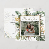 Elegant Tropical Palms Gold Lijst Foto bruiloft Bedankkaart (Voorkant / Achterkant)