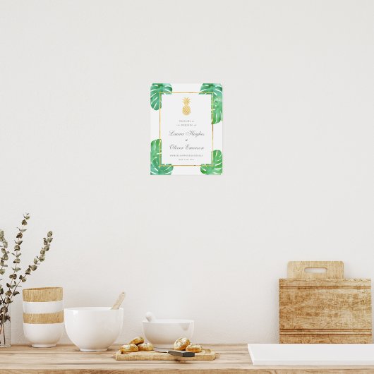 Elegant Tropical Pineapple Weddenschap Welkomsttek Poster (Keuken)