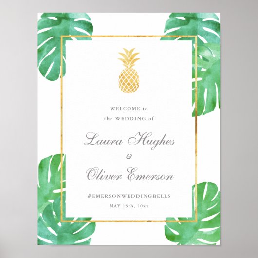 Elegant Tropical Pineapple Weddenschap Welkomsttek Poster (Voorkant)