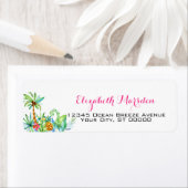 Elegant Tropical Pink Blauwgroen Floral Return Add Etiket (Insitu)