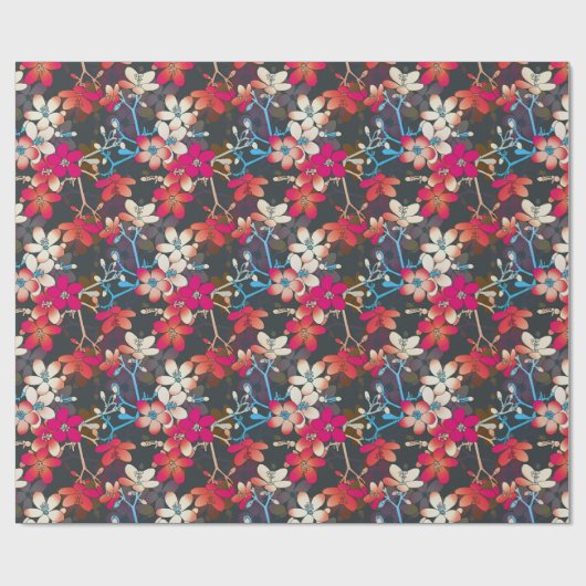 Elegant Tropical Pink Oranje Flowers Patroon Cadeaupapier (Vlak)