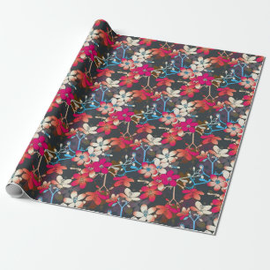 Elegant Tropical Pink Oranje Flowers Patroon Cadeaupapier
