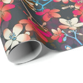 Elegant Tropical Pink Oranje Flowers Patroon Cadeaupapier (Rol Hoek)