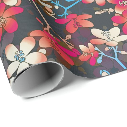 Elegant Tropical Pink Oranje Flowers Patroon Cadeaupapier (Rol Hoek)