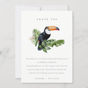 Elegant Tropical Rainforest Toucan Fauna Wedding Bedankkaart
