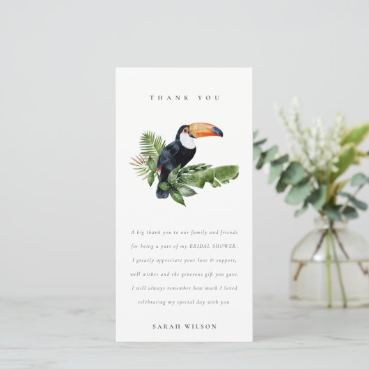 Elegant Tropical Rainforest Toucan Fauna Wedding Bedankkaart (Staand voorkant)
