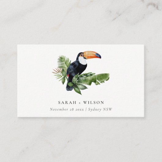 Elegant Tropical Rainforest Toucan Fauna Wedding Plaatskaartje (Voorkant)