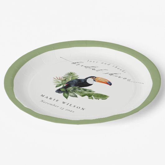 Elegant Tropical Rainforest Toucan Vrijgezellenfee Papieren Bordje (Gekanteld)