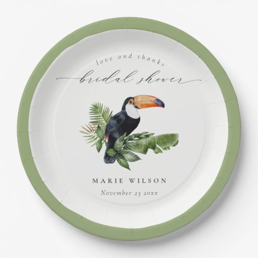 Elegant Tropical Rainforest Toucan Vrijgezellenfee Papieren Bordje (Voorkant)