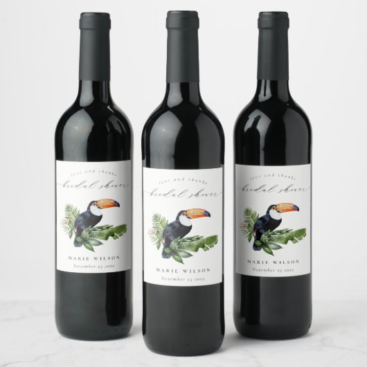 Elegant Tropical Rainforest Toucan Vrijgezellenfee Wijn Etiket (Flessen)