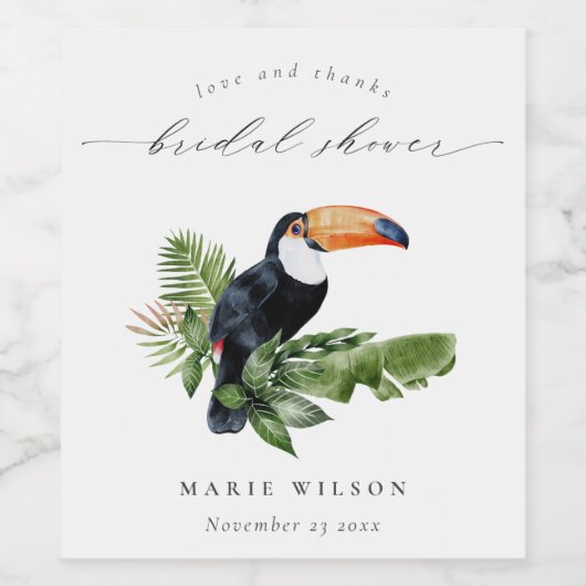 Elegant Tropical Rainforest Toucan Vrijgezellenfee Wijn Etiket (Enkel label)