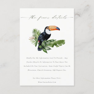 Elegant Tropical Rainforest Toucan Wedding Details Informatiekaartje