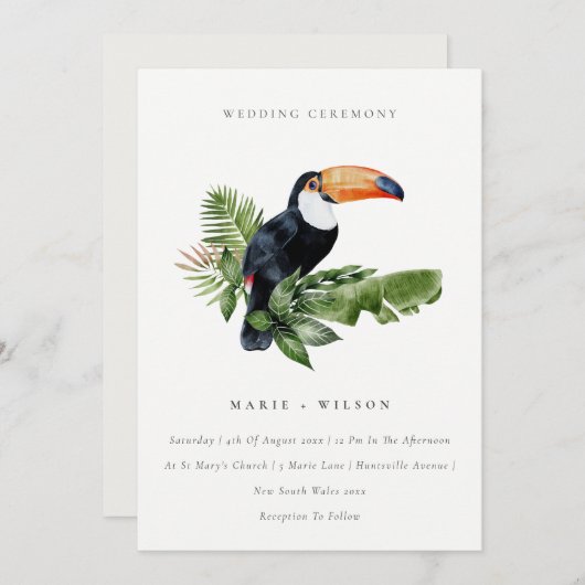 Elegant Tropical Rainforest Toucan Wedding Invite Bedankkaart (Voorkant / Achterkant)