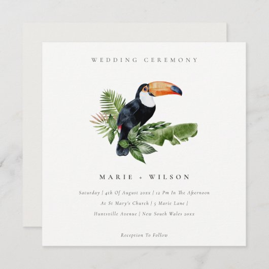 Elegant Tropical Rainforest Toucan Wedding Invite Bedankkaart (Voorkant / Achterkant)