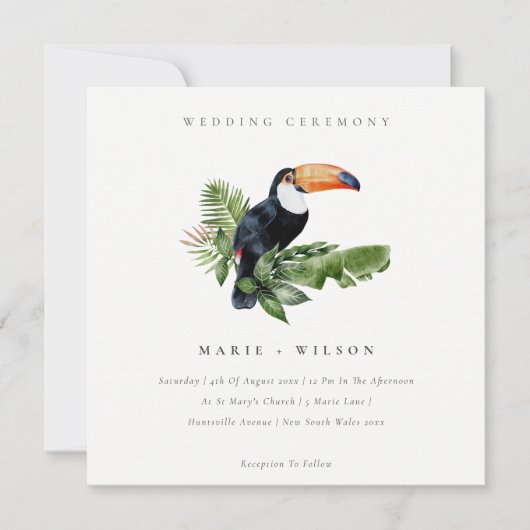 Elegant Tropical Rainforest Toucan Wedding Invite Bedankkaart (Voorkant)