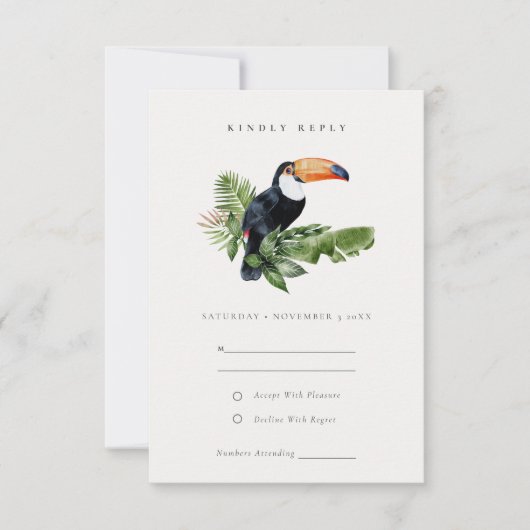 Elegant Tropical Rainforest Toucan Wedding RSVP Kaartje (Voorkant)