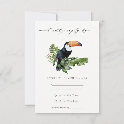 Elegant Tropical Rainforest Toucan Wedding RSVP Kaartje (Voorkant)